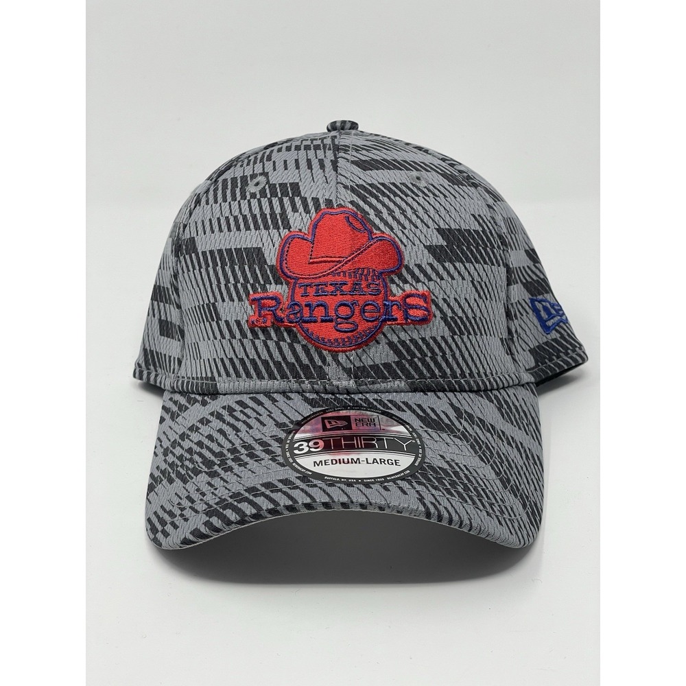 New Era Texas Rangers Hat 39Thirty Stretch Fit Cap Grey Red Blue Cowboy Logo New